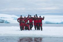 Expeditioners during a landing with Aurora Expeditions; Photographer Scott Portelli 