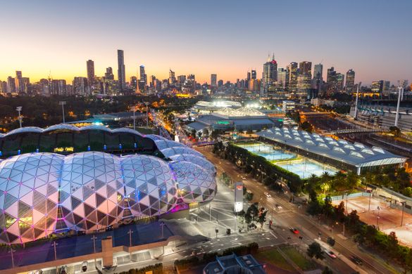 Melbourne's Sports Precinct at dusk