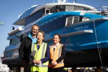 SeaLink's brand new vessel Maggie Cat, with SeaLink GM North Queensland Chris Briggs, Minister Di Farmer and Joan Pease MP