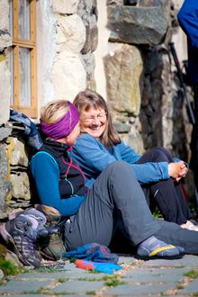 Walkers outside a Lake District Youth Hostel