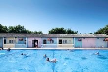 The heated outdoor pool