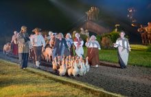 Geese running across the stage during a performance of Kynren