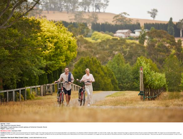 Couple enjoying a romantic getaway at Centennial Vineyards, Bowral.