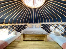 Inside a luxury yurt at Wild Meadow