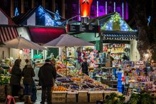 Shopping at Norwich Market at Christmas