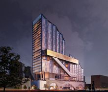 An artist's impression of the 0M dual hotel project in Melbourne's Docklands.