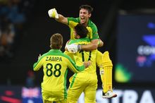  Three members of the Australian cricket team celebrating