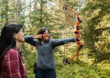 Learning archery with Tracey Klettl (a descendant of the Cree and Mohawk people, who has previously represented Canada at the world archery championships), Painted Warriors Guest Ranch, Alberta