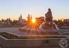 Golden Heart Plaza in downtown Fairbanks, Alaska at 11:39 pm. 