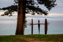 Artist Greg Johns Floating Grounded Figure, Sculpture by the Sea Cottesloe 2021