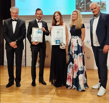 Nobert Hintermayer, European Health Spa Award Initiator und Verleger, Christian Holzer, 5 Sterne Spa Hotel Jagdhof, sowie ORF-Moderatorin Oliva Peter und Prof. Dr. Kai Illing. FA Joanneum Gesundheits- und Tourismusmanagement (v.l.n.r.)