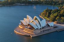 Aerial view of the iconic Sydney Opera House, offered at Luke’s Table at the Pylon Lookout