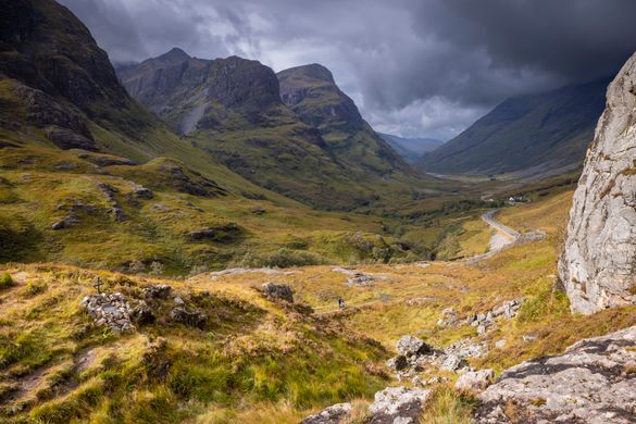 The Pass of Glencoe is a deep gorge cut by the River Coe and surrounded by towering mountains, geology and history