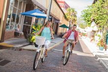 Riding bicycles on teh historic streets of St. Augustine