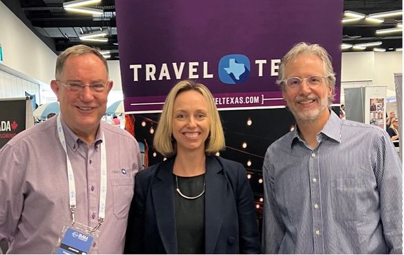 Pictured L-R: Tommy Woods, Economic Development and Tourism Marketing Specialist for Travel Texas; Sarah Anderson, Founder and Managing Director of GTI; and Tim Fennell, Director of Travel Texas. Pictured L-R: Tommy Woods, Economic Development and Tourism Marketing Specialist for Travel Texas; Sarah Anderson, Founder and Managing Director of GTI; and Tim Fennell, Director of Travel Texas.