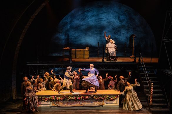 Gaten Matarazzo, Annaleigh Ashford, Josh Groban, Nathan Salstone and the company of the 2023 Broadway production of SWEENEY TODD