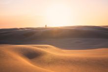 Sun setting over the Stockton Sand Dunes in Port Stephens