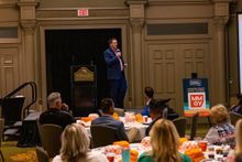 Visit Myrtle Beach Chief Marketing Officer Stuart Butler addresses attendees of the Visit Myrtle Beach 2023 National Travel and Tourism Week Update 