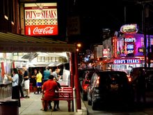 The original home of the cheesesteak, Pat's King of Steaks is still owned and operated by the Olivier family and sits across-the-street rival, Geno's Steaks.