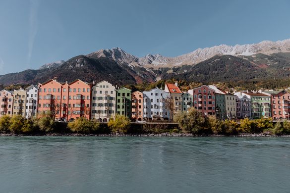 Colourful houses on the shores of Inn river
