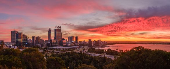 View of Perth at sunset from Kings Park, Western Australia View of Perth at sunset from Kings Park, Western Australia