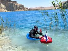Karin Sinniger diving at Band-e-Amir Lakes, Afghanistan