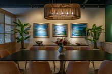 The indoor dining at Pesca Vilano features a fresh Florida and Caribean look