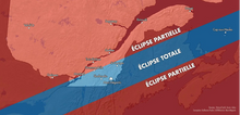 Source : Site eclipsequebec.ca. Données: Natural Earth. Xavier Jubier. Conception: Guillaume Poulin I ASTROLab du Mont-Mégantic.