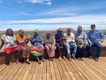 The Wintjiri Wiru Working Group who represented their communities and collaborated with Voyages Indigenous Tourism Australia to bring Wintjiri Wiru to life proudly accept their two Brolga Awards.   L-R: Beryl De Rose, Rene Kulitja, Ruby James, Rosalind Yi