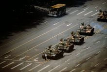 Stuart Franklin 'The Tank Man' stopping the column of T59 tanks. Tiananmen Square, Beijing, China. 4th June 1989