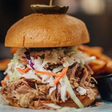 Pbody's piles pulled pork high for a tasty creation.