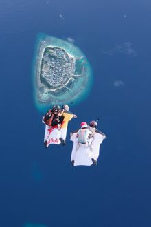 Fred Fugen and Laurence Fugen above Ifuru Island Maldives 