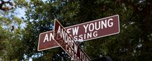 Andrew Young Crossing at St. Augustine's Plaza de La Constitucion was dedicated in 2014 to honor Dr. Andrew Young for his personal contribution to the Civil Rights marches taking place in St. Augustine in 1964. 