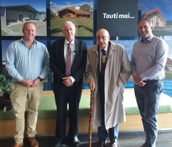 From left: Heritage Expeditions Nathan Russ, Murihiku Regeneration Strategic Advisor for Murihiku ki Te Tonga Stuart Prior, Tā Tipene O’Regan ONZ and Heritage Expeditions Aaron Russ