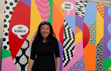 Abby Chen, Head of Contemporary Art and Senior Associate Curator, Asian Art Museum in front of Pattern Recognition, 2020 by Jenifer K Wofford