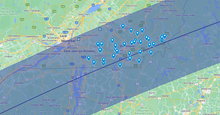 Path of the solar eclipse and observation sites in the Eastern Townships