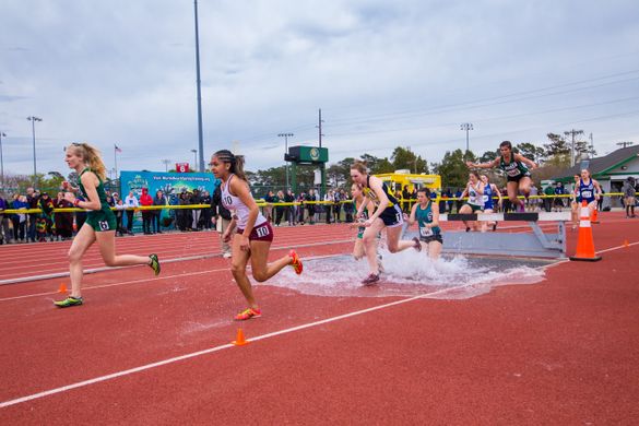 College and high school athletes participate in an invitational track and field meet held in Myrtle Beach, S.C