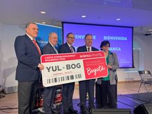 April 3rd. Launching event of Avianca's new flight. From left to right: Enrique Stellabatti – Executive director PROCOLOMBIA Canada; Martin Massé, VP Public Affairs Montréal-Trudeau International Airport; Carlos Arturo Morales- Ambassador of Colombia to C