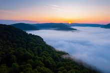 Sunrise as seen from the Baughman Rock Overlook near Ohiopyle in Pennsylvania's Laurel Highlands region.