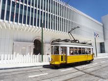 Yellow tram by the Palacio Nacional da Ajuda