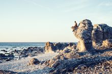 Enjoying the sea view from one of Gotland’s many beautiful beaches. The island is known for its dramatic nature, with limestone monoliths scattered along the coast, and its rich history. 