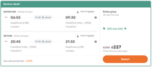 Flying from London Heathrow to Frankfurt International   (14th - 26th June)  *Price correct as of 07.05.24 and inclusive of tax and service charge