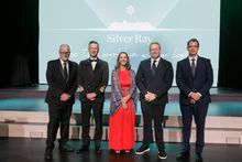 Pictured L-R_ MC, Peter Greenberg, Captain Alessandro Zanello, Dr.Josefina Olascoaga, Jason Liberty, president and CEO, Royal Caribbean Group, Bert Hernandez, President, Silversea