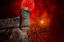 Fireworks explode over St. Augustine's Castillo de San Marcos on Fourth of JULY. 