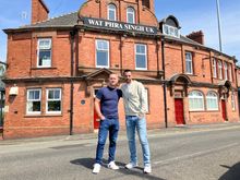 Will Mellor and Ralf Little outside Wat Phra Singh UK in Runcorn