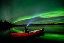 Paddling under the northern lights, Yukon Territory