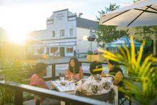 Main Street patio outside Belly of the Bison restaurant, Whitehorse