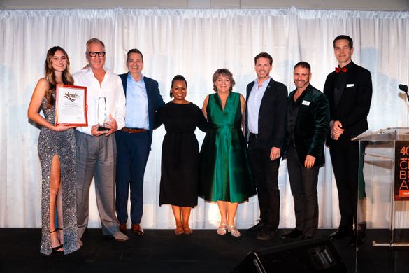 Visit West Hollywood accepts the West Hollywood Chamber of Commerce Creative Communication Award at the 40th Annual Creative Business Awards at the 1 Hotel West Hollywood. Pictured (L-R): Creative Business Awards Presenter; Visit West Hollywood Chief Mark