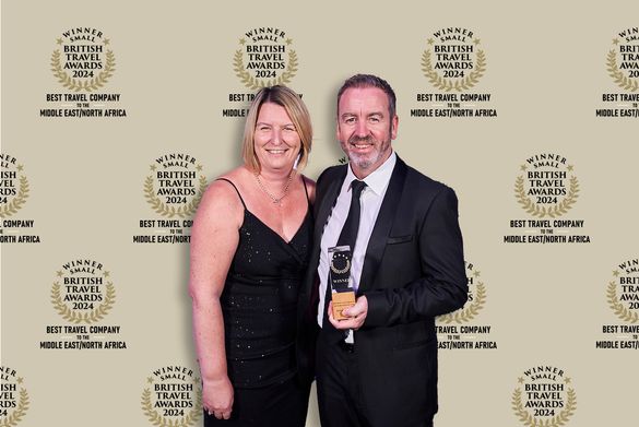 Red Sea’s Peter Kearns and Trade relations Manager Sarah Lavender pick up Red Sea Holiday’s 11th Gold in the British Travel Awards 2024