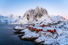 Gentle winter sunset at the Lofoten Islands